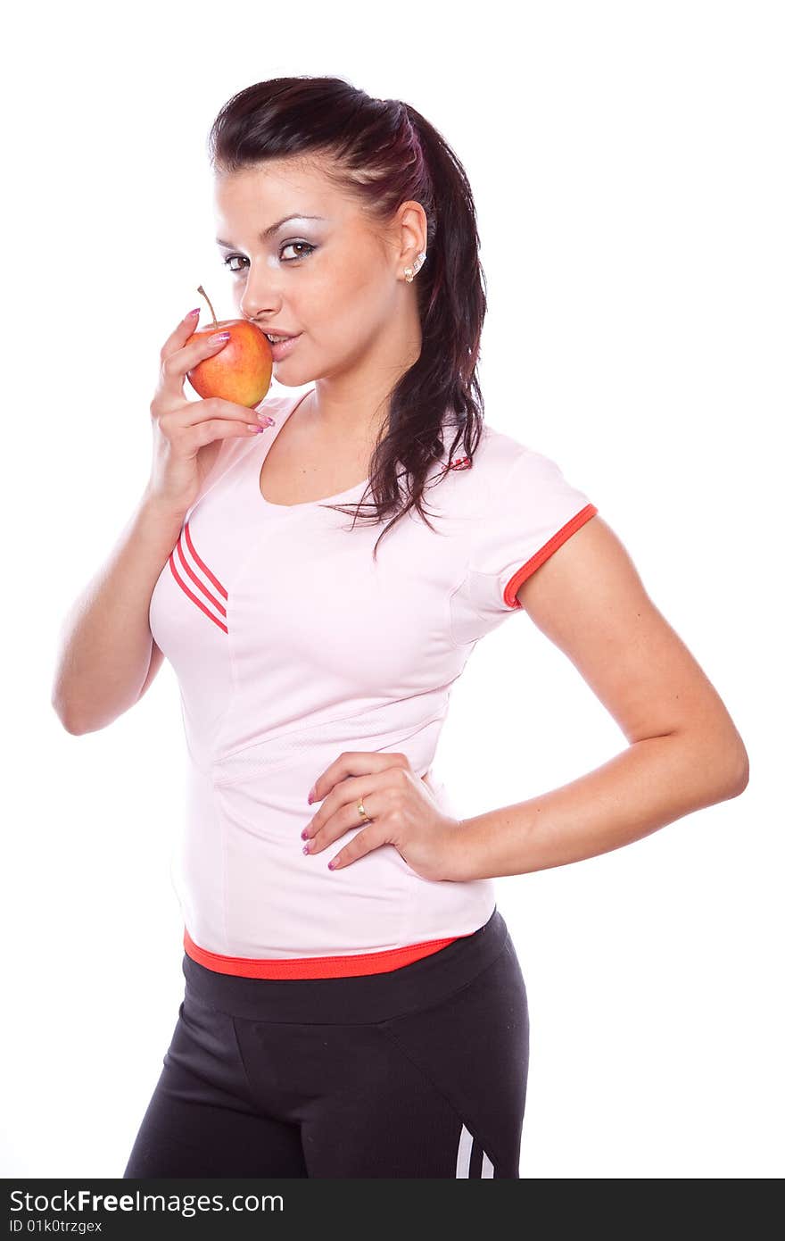 Studio photo of beauty girl with apple