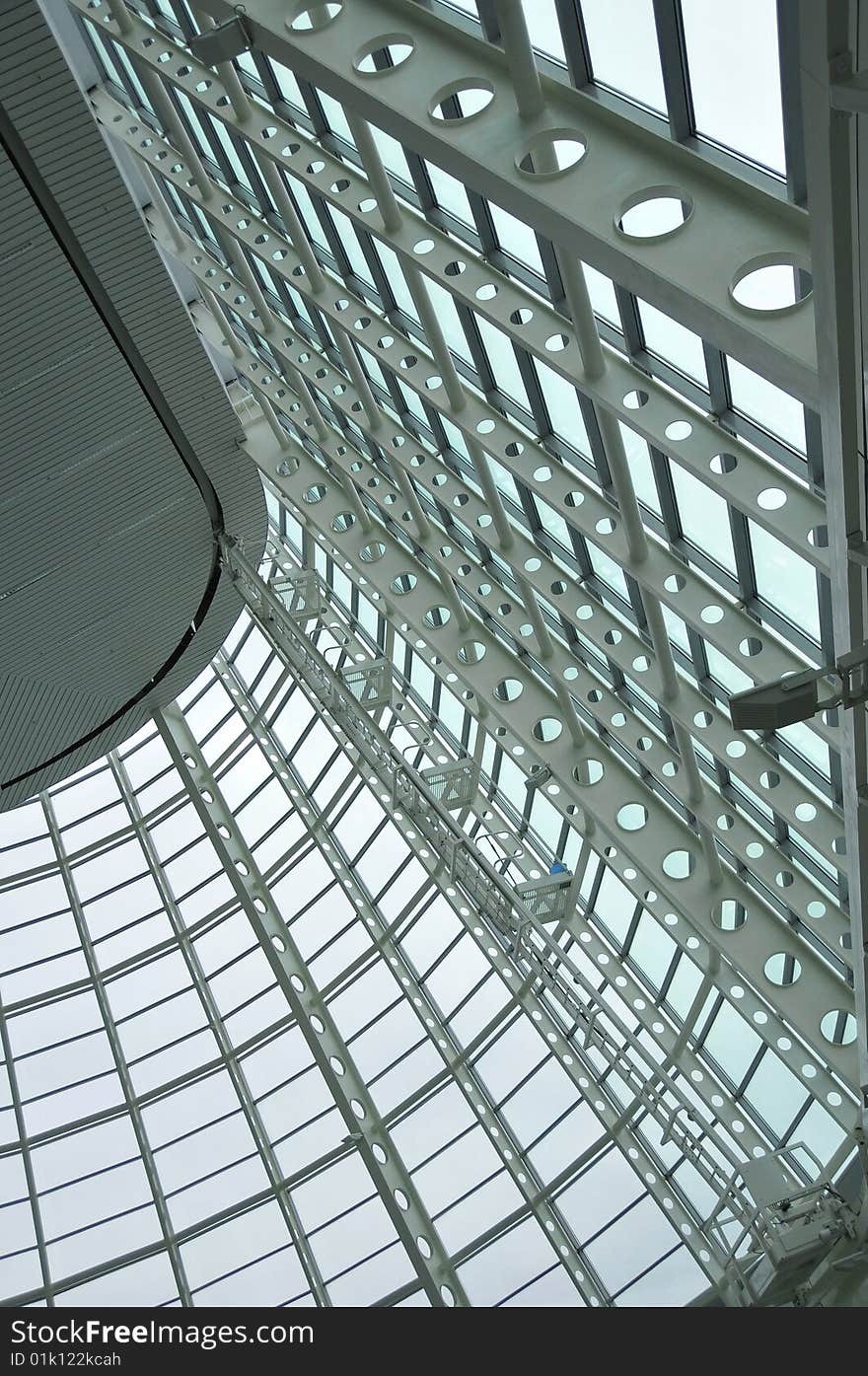 Wall of the international airport from glass and metal