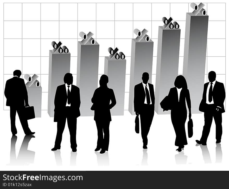 Illustration of business people and graph