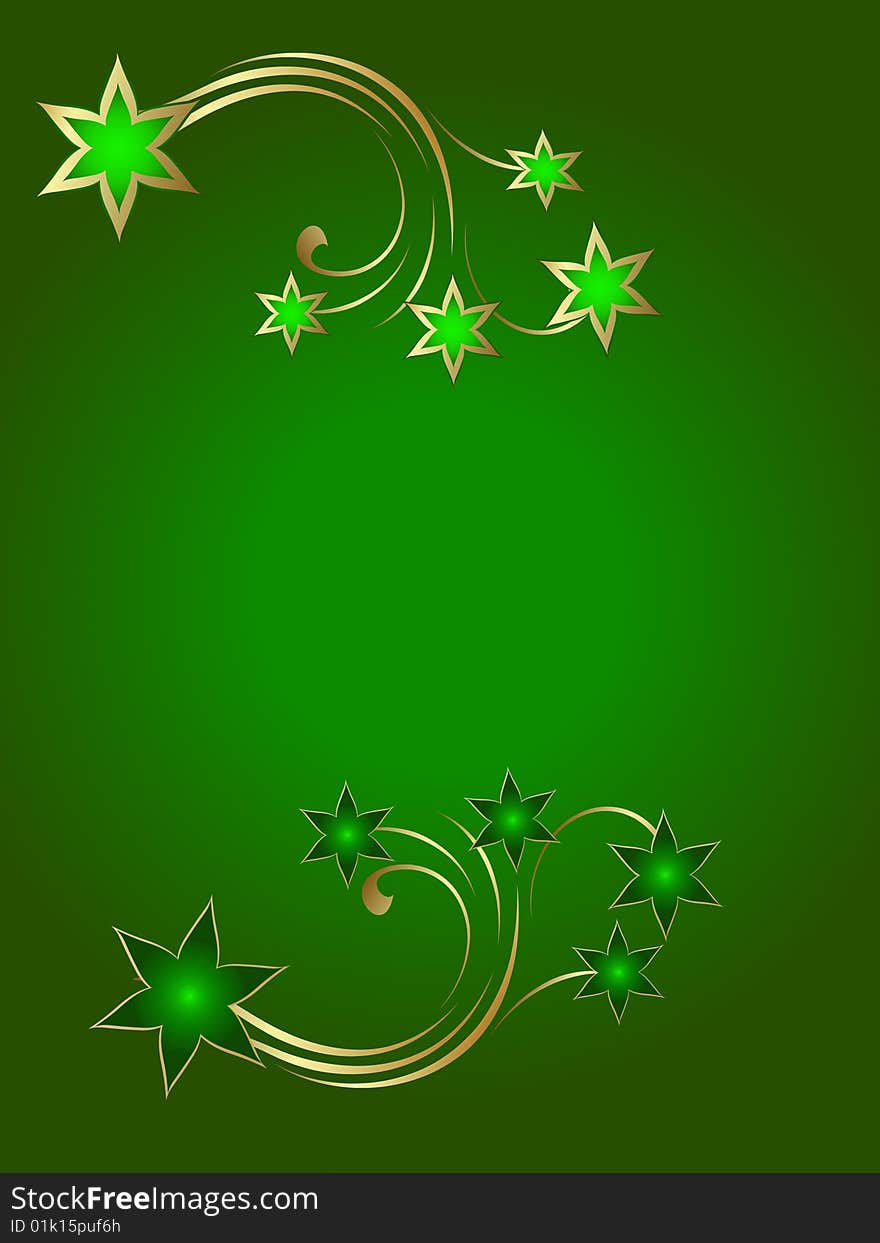 Gold floral and star with green background. Gold floral and star with green background