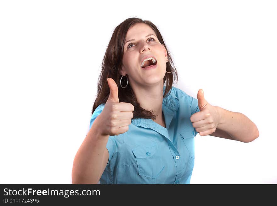 Closeup portrait of a happy young woman showing a successful gesture. Closeup portrait of a happy young woman showing a successful gesture.