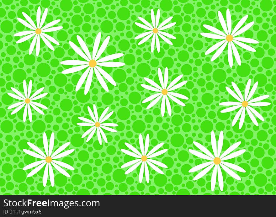 Abstract green background with dot pattern and white daisy. Abstract green background with dot pattern and white daisy