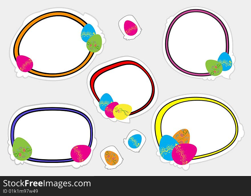 Vector illustration of cute retro frames on stickers style with funny Easter Eggs