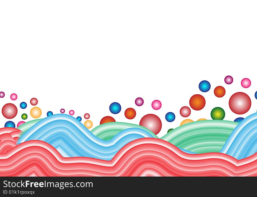 Abstract colourful background with colourful round bubbles and wave in isolate. Abstract colourful background with colourful round bubbles and wave in isolate