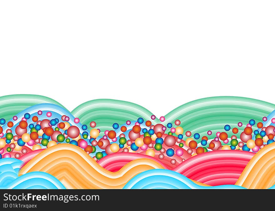 Abstract colourful background with colourful round bubbles and wave in isolate. Abstract colourful background with colourful round bubbles and wave in isolate