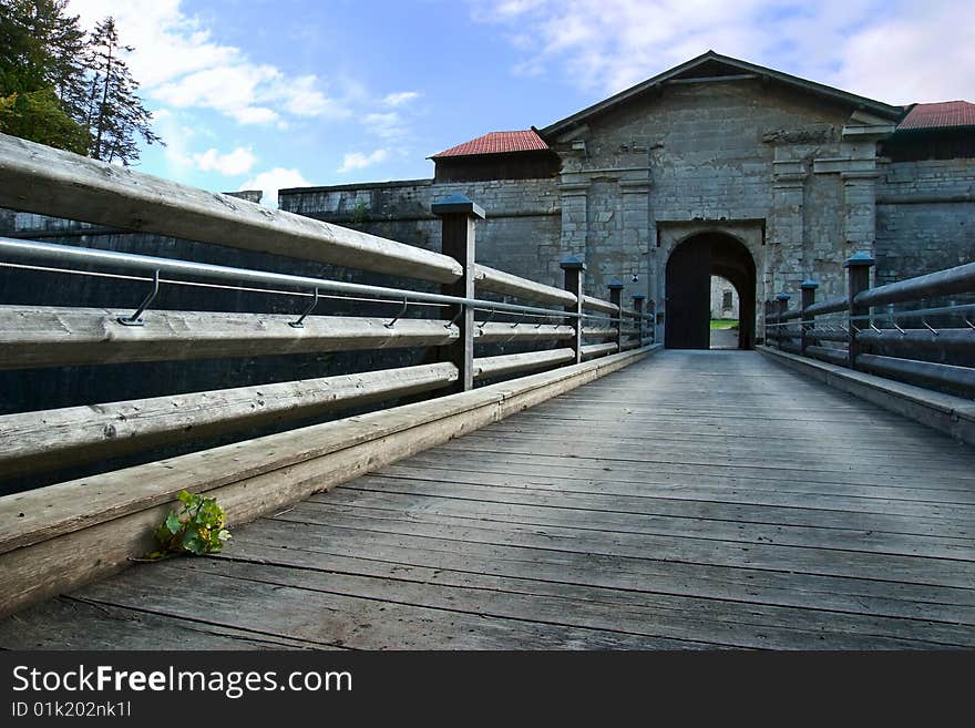 Wooden bridge to castle in Bavaria