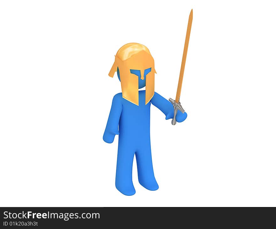 Warrior with helmet and sword. 3d render.