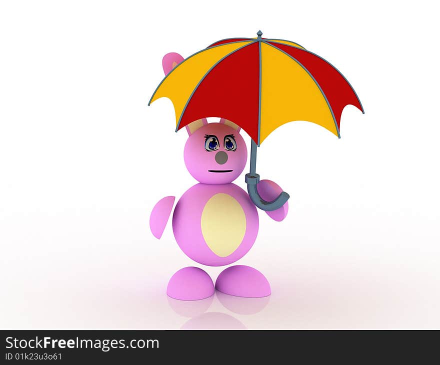 3d render of bunny under the umbrella. 3d render of bunny under the umbrella.