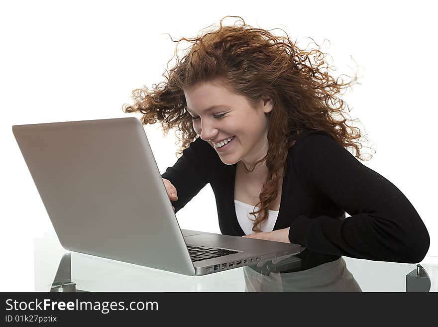 Red Haired Teenager With Laptop