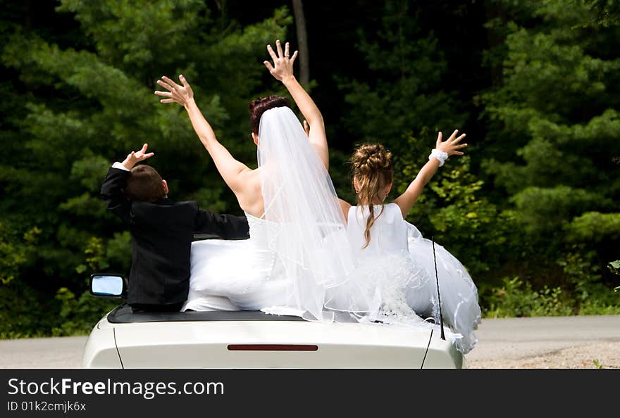 White Bride at her wedding posing with veil