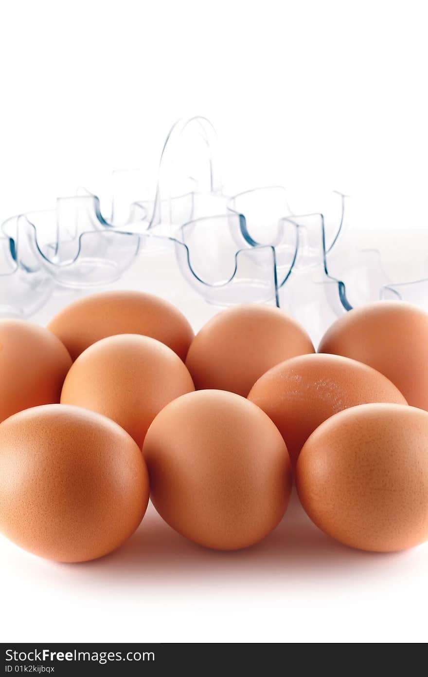 Eggs in plastic case isolated on white