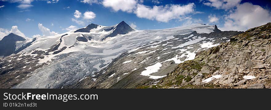 High mountain and glacier with cracks. High mountain and glacier with cracks