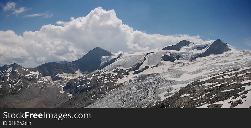 High mountain and glacier with cracks. High mountain and glacier with cracks