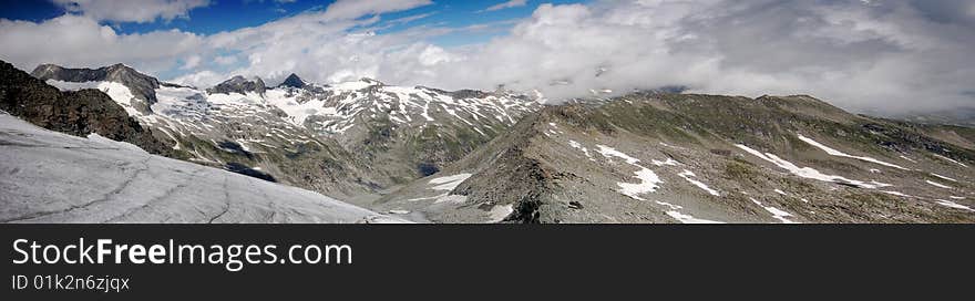 High mountain and glacier with cracks. High mountain and glacier with cracks