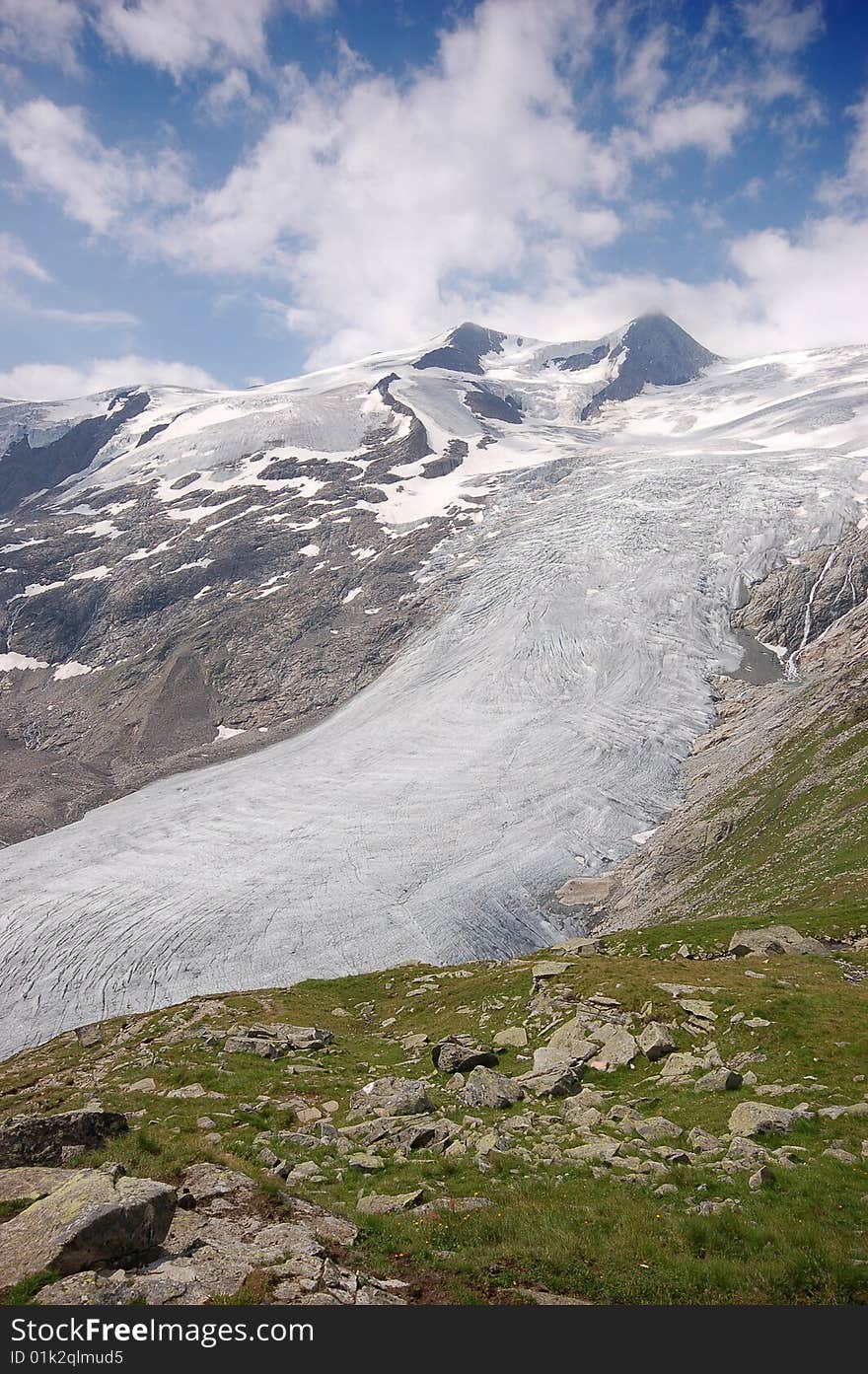 High mountain and glacier with cracks. High mountain and glacier with cracks