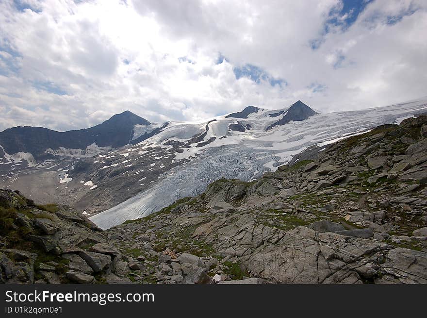 High mountain and glacier with cracks. High mountain and glacier with cracks