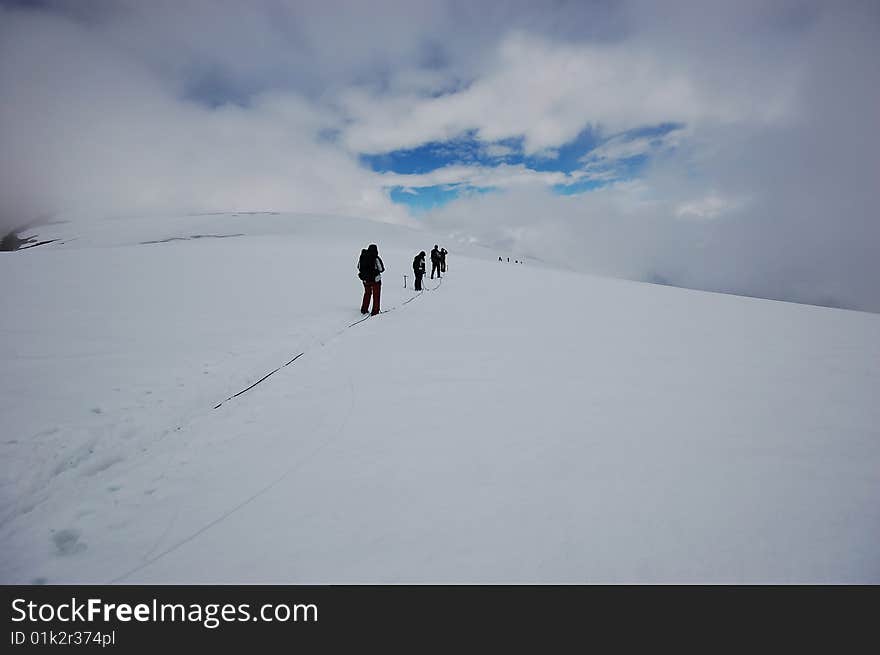 High mountain and glacier with cracks. High mountain and glacier with cracks