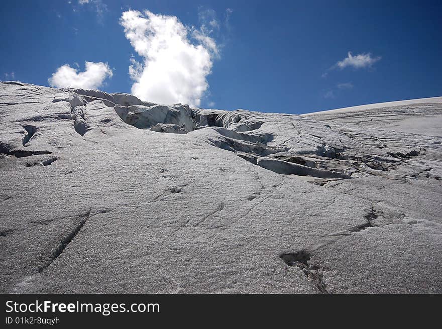 High mountain and glacier with cracks. High mountain and glacier with cracks