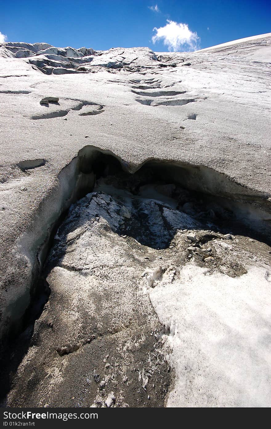 High mountain and glacier with cracks. High mountain and glacier with cracks