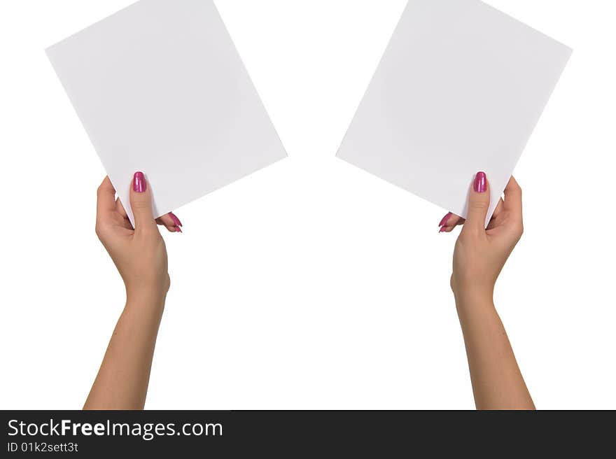 Female hand on a white background