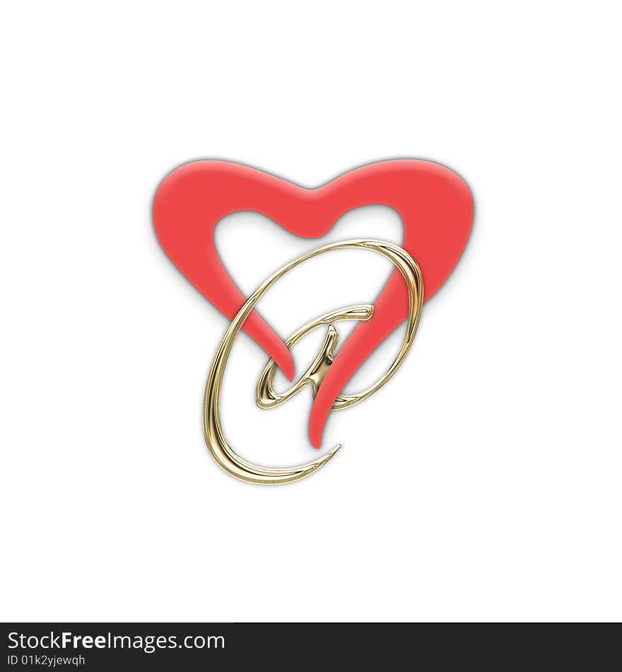 Heart with a symbol of email on white a background