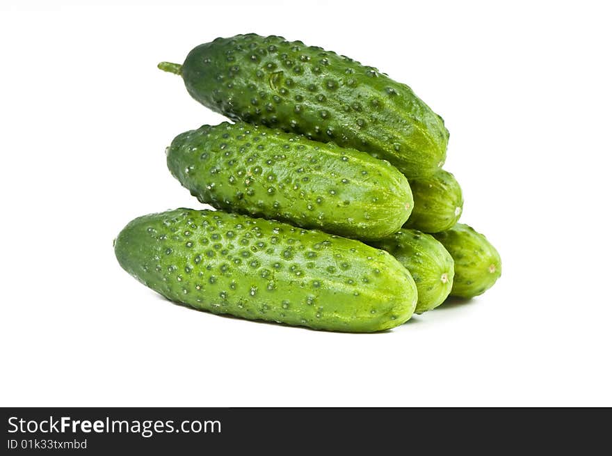 Green cucumber vegetable fruits  isolated on white background