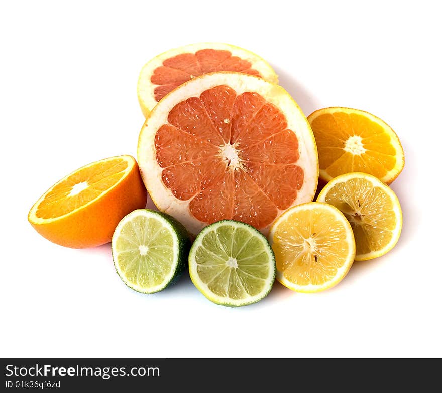 Big assortment of citrus isolated on white. Big assortment of citrus isolated on white