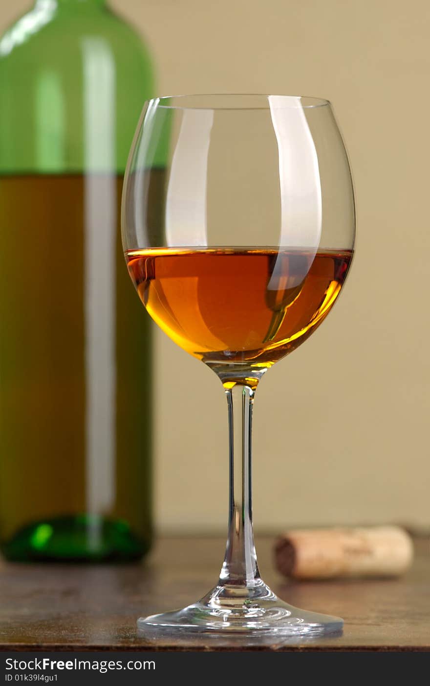 Glass and bottle of excellent white wine