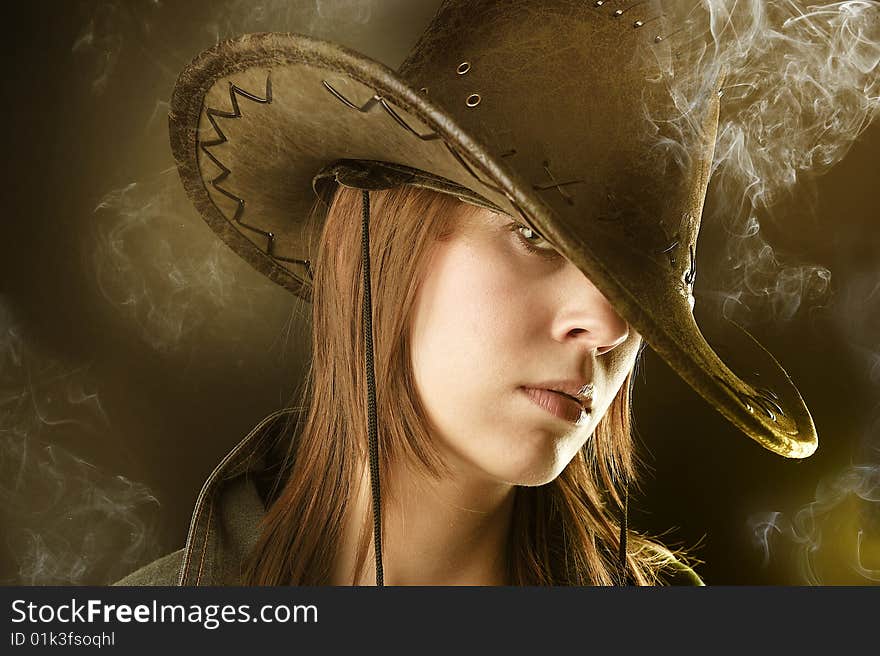 Sexy smoker cowgirl