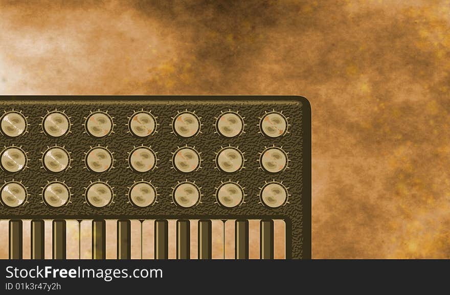 Grunge background with an old stylized analogue synthesizer. Grunge background with an old stylized analogue synthesizer