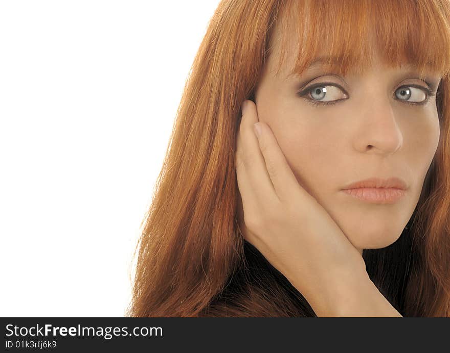 Image of a beautiful Red Headed woman On White. Image of a beautiful Red Headed woman On White