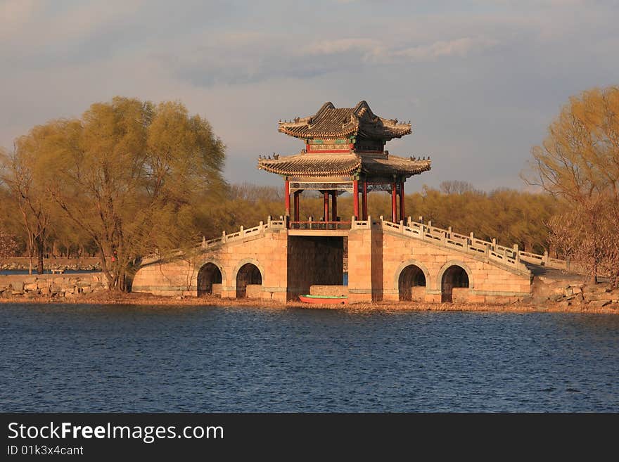 Pavilion on bridge in the summer palace,beijing