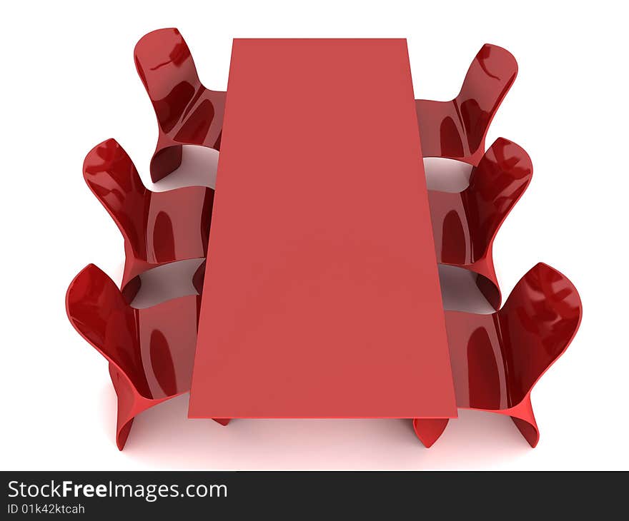 Red Dining table and chairs isolated on white background. Red Dining table and chairs isolated on white background