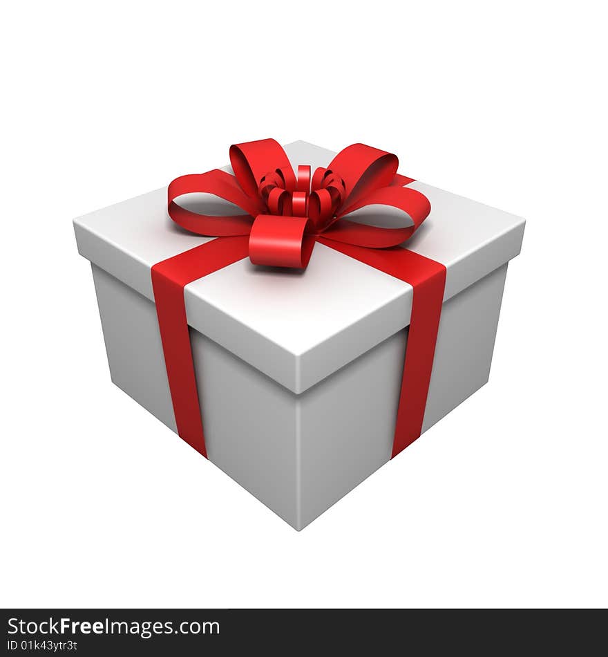 Gift with red ribbon on white