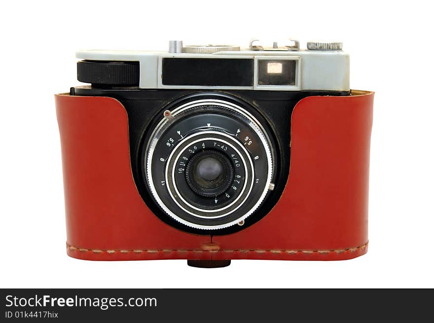 Old camera on white background