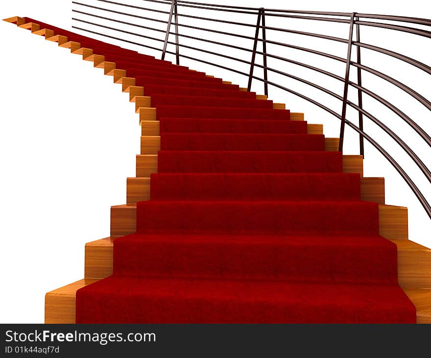 Spiral staircase with a carpet. Isolated on white