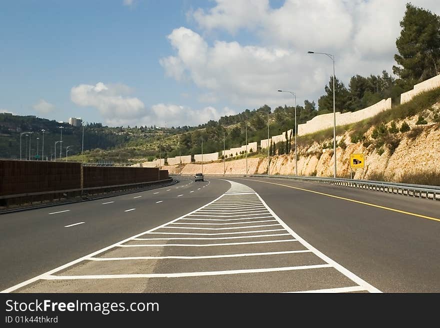 In the middle of empty highway