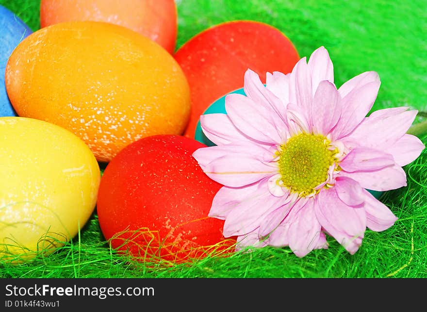 Easter egg with pink flower make nice colour composition. Easter egg with pink flower make nice colour composition.