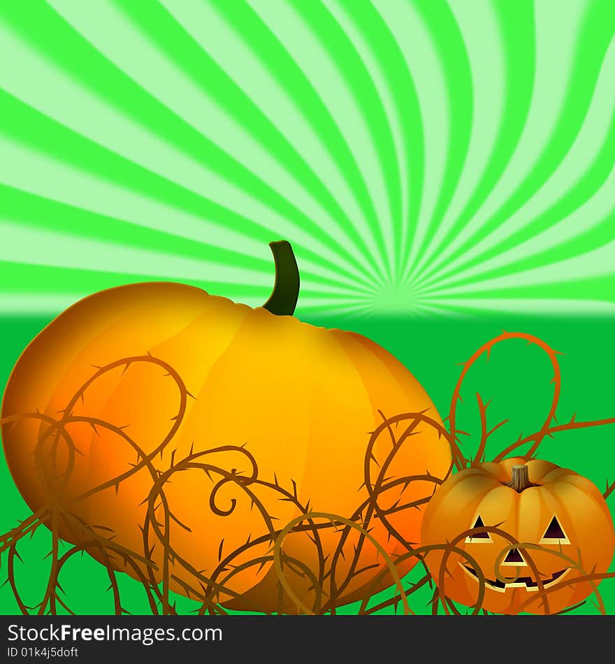 Funky background with pumpkins in thorns. Funky background with pumpkins in thorns