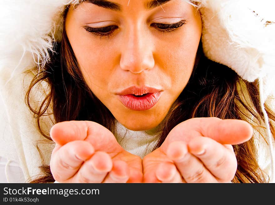 YOUNG BEAUTIFUL MODEL BLOWING KISS AT HANDS