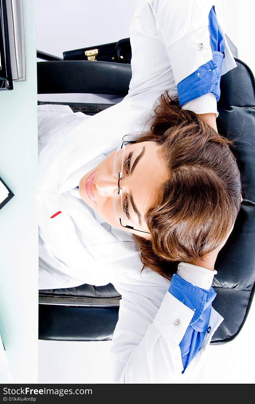 High angle view of relaxing medical professional on an isolated background