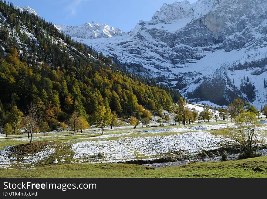 A view in an alpine valley. A view in an alpine valley.