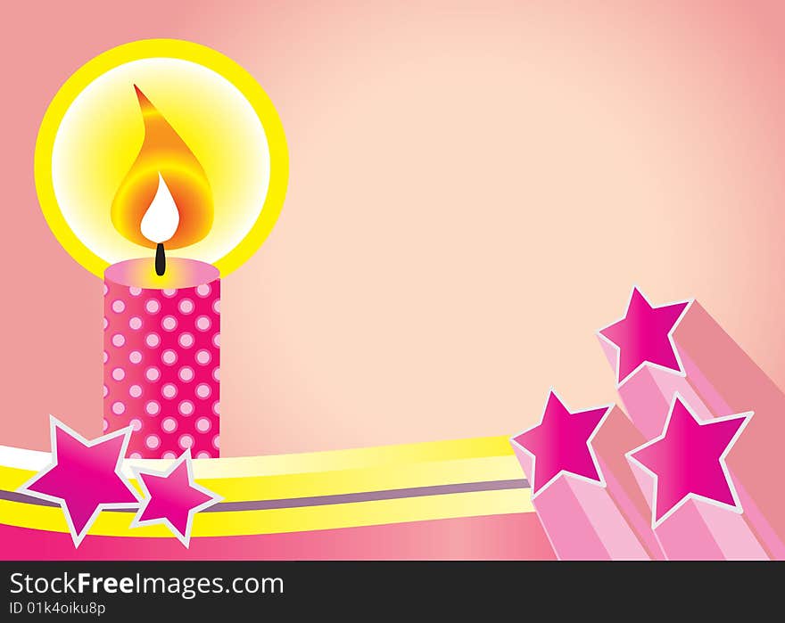 Illustration of pink candle background with copy space