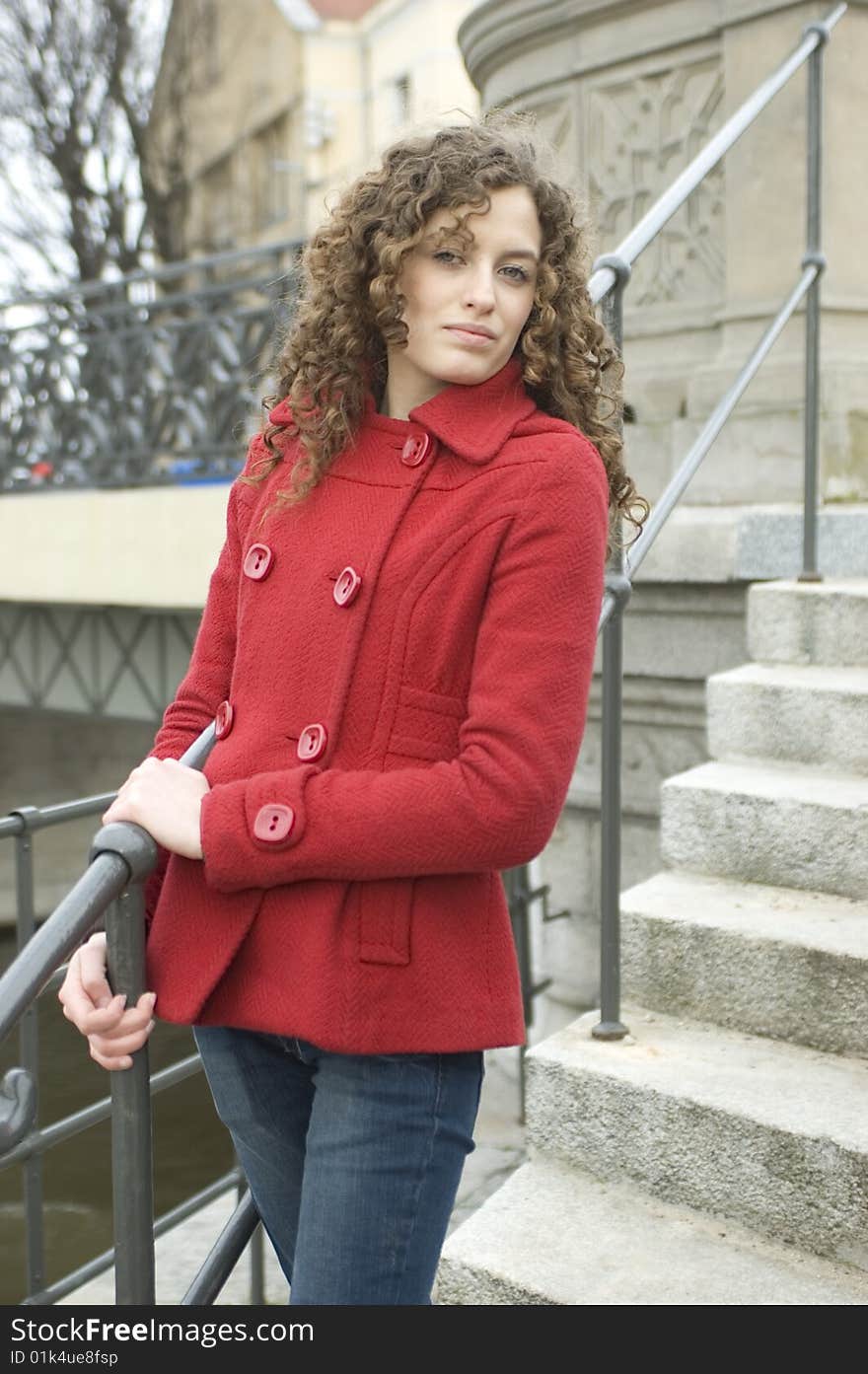 Girl Standing On Stairs