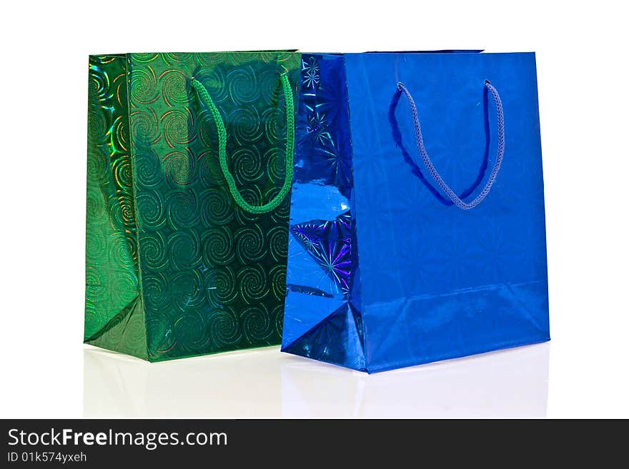 Green and dark blue packages