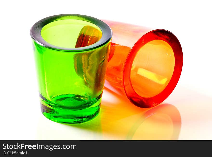 Two color red and green glass candlestick. Two color red and green glass candlestick