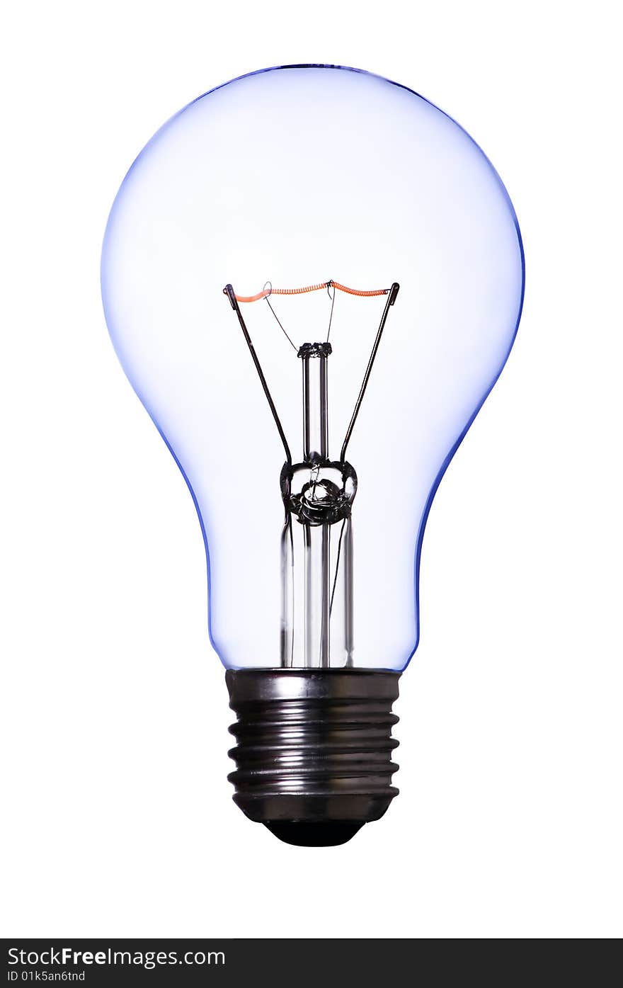 Blue lamp bulb on white with clipping path