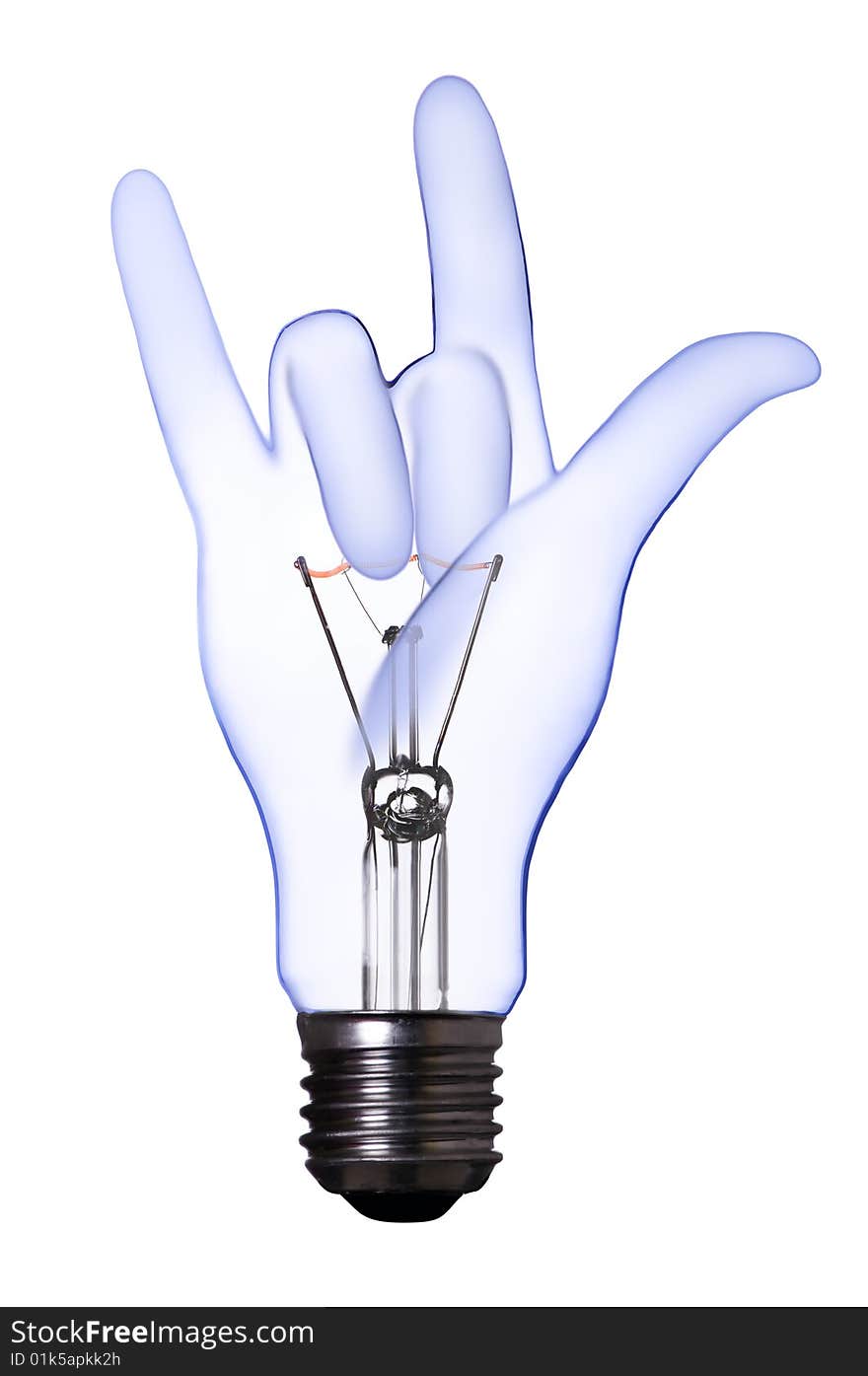 Love sign hand lamp bulb with clipping path