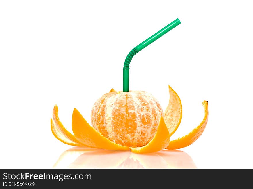 Ripe yellow mandarine on a white background. Ripe yellow mandarine on a white background