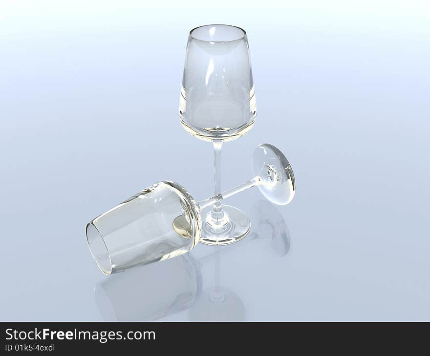 Two glass wine glasses on a white background